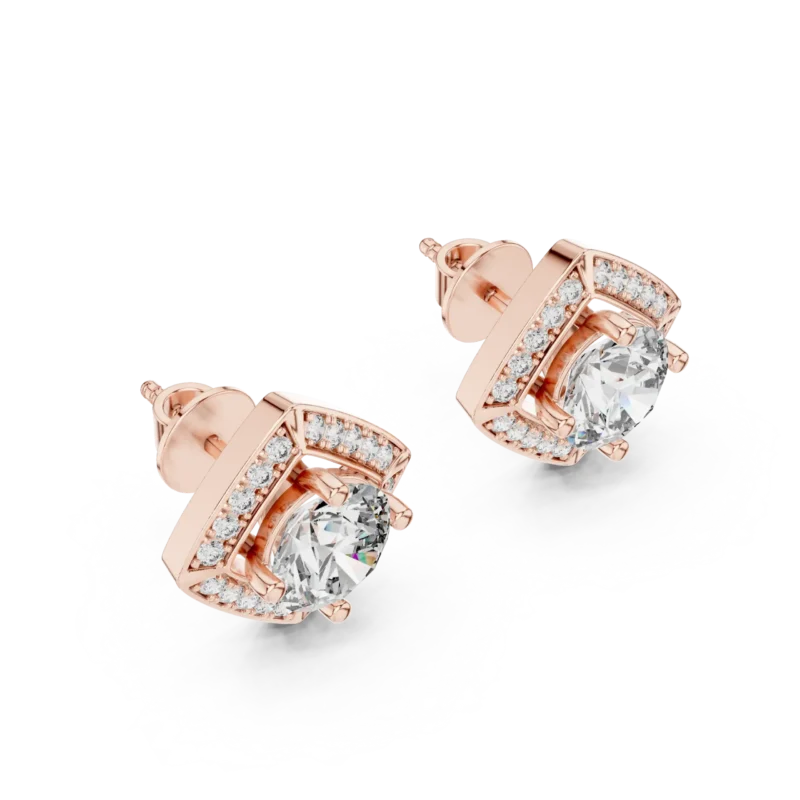 novafacet-radiant-square-halo-round-diamond-stud-earrings-rose-gold-side-angle